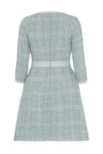 画像をギャラリービューアに読み込む, Aライン グログラントリム ツイードドレス - ペールブルー&グレー