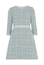 画像をギャラリービューアに読み込む, Aライン グログラントリム ツイードドレス - ペールブルー&グレー