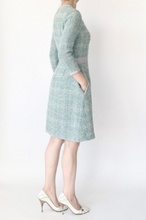 画像をギャラリービューアに読み込む, Aライン グログラントリム ツイードドレス - ペールブルー&グレー