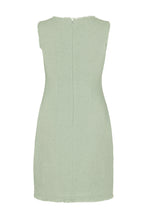 Load image into Gallery viewer, Frayed Sleeveless Tweed Shift Dress - Light Dusty Green