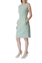 Load image into Gallery viewer, Frayed Sleeveless Tweed Shift Dress - Light Dusty Green
