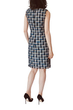 Load image into Gallery viewer, Fringe-Trimmed Sleeveless Couture Tweed Shift Dress - Navy
