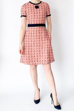 Load image into Gallery viewer, A-Line Grosgrain-Trimmed Couture Tweed Dress with Sleeves - Hot Orange/Black/White/Gold