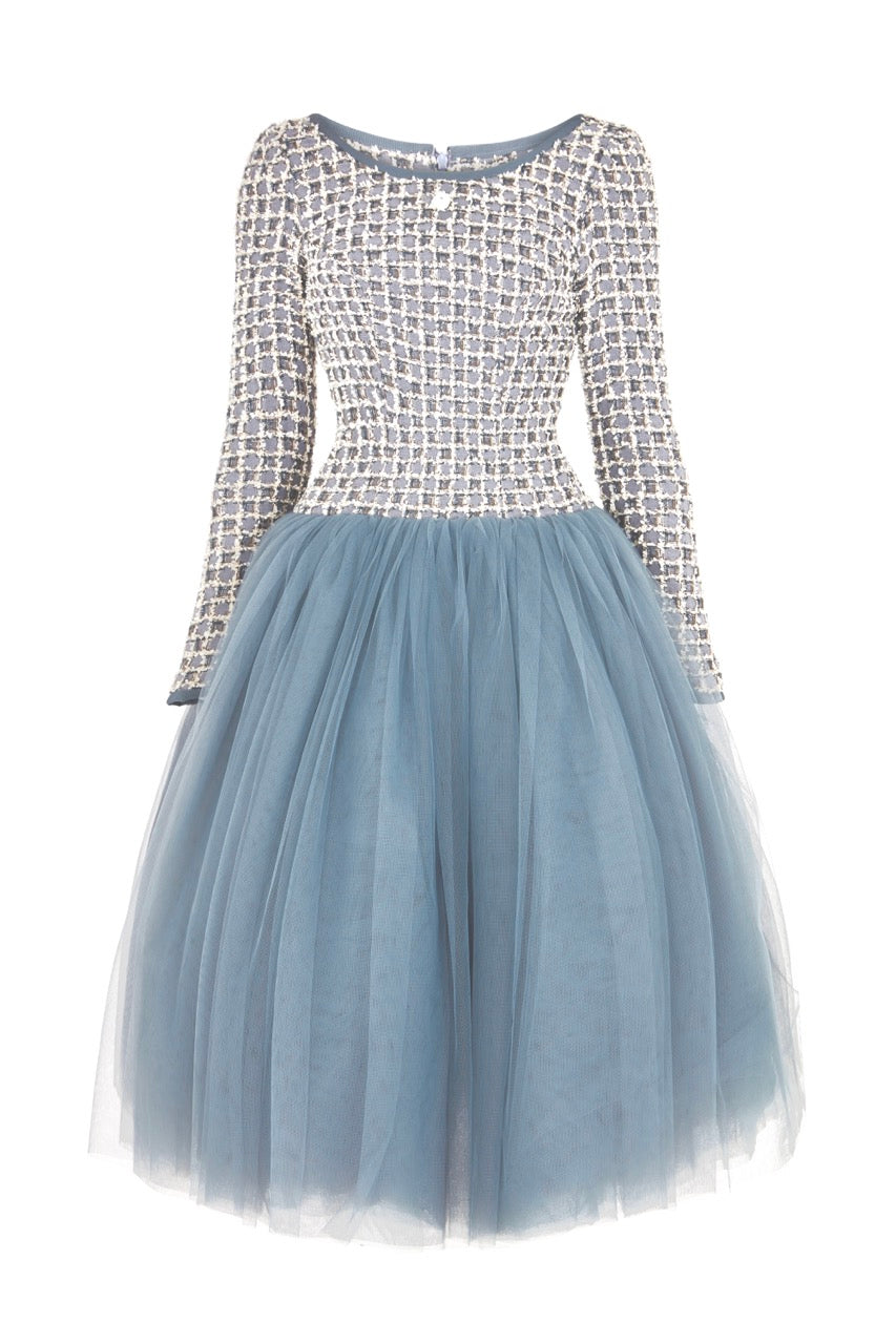 Couture Tweed & Tulle Evening Dress in Grey – TIFFANY NOYAMA