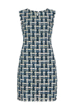 Load image into Gallery viewer, Fringe-Trimmed Sleeveless Couture Tweed Shift Dress - Navy