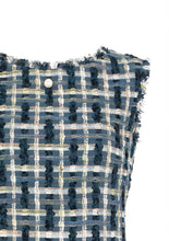 Load image into Gallery viewer, Fringe-Trimmed Sleeveless Couture Tweed Shift Dress - Navy
