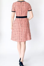 Load image into Gallery viewer, A-Line Grosgrain-Trimmed Couture Tweed Dress with Sleeves - Hot Orange/Black/White/Gold
