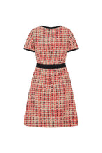 Load image into Gallery viewer, A-Line Grosgrain-Trimmed Couture Tweed Dress with Sleeves - Hot Orange/Black/White/Gold
