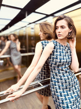 Load image into Gallery viewer, Fringe-Trimmed Sleeveless Couture Tweed Shift Dress - Navy
