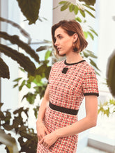 Load image into Gallery viewer, A-Lined Short-Sleeve Tweed Dress - Red
